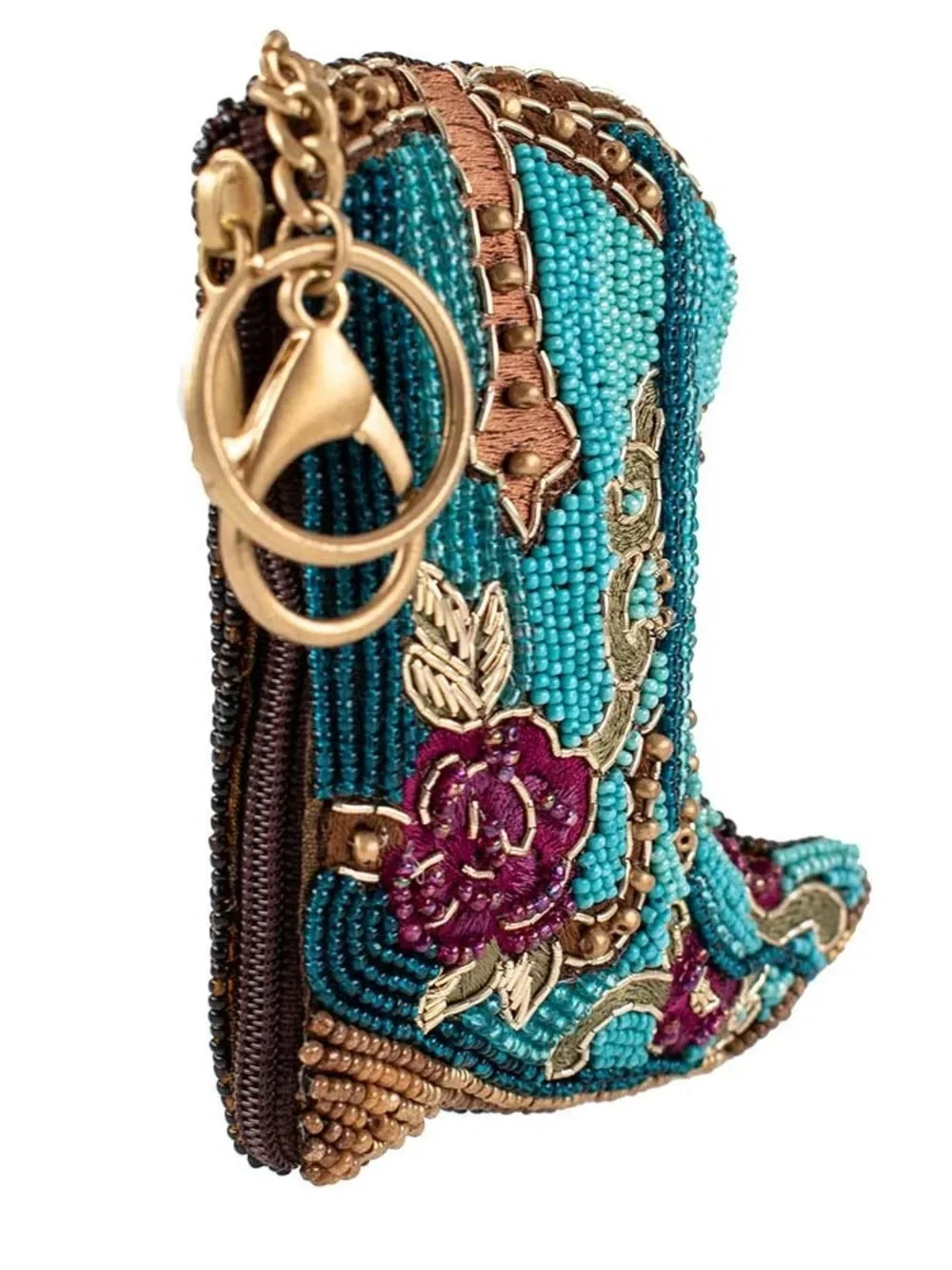 Mary Frances Kickin Around Turquoise Hand Beaded Cowboy Boot Key Fab Card Holde